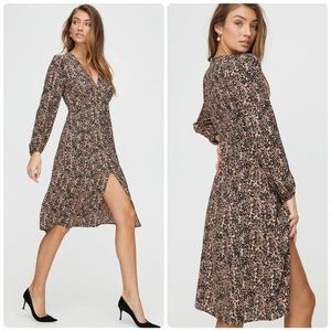 Wilfred by Aritzia Dress Midi Leopard Print Button Down Long Sleeve Size XS